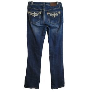 Adiktd Womens Low Rise Bootcut Jeans Dark Wash Embroidered Size 6/29 Y2K Boho